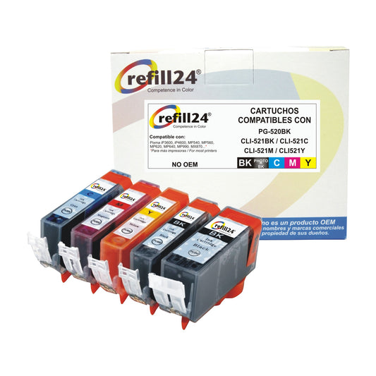 Cartucho de tinta compatible con Canon PG-520/PG-520XL/CLI-521/CLI-521XL
