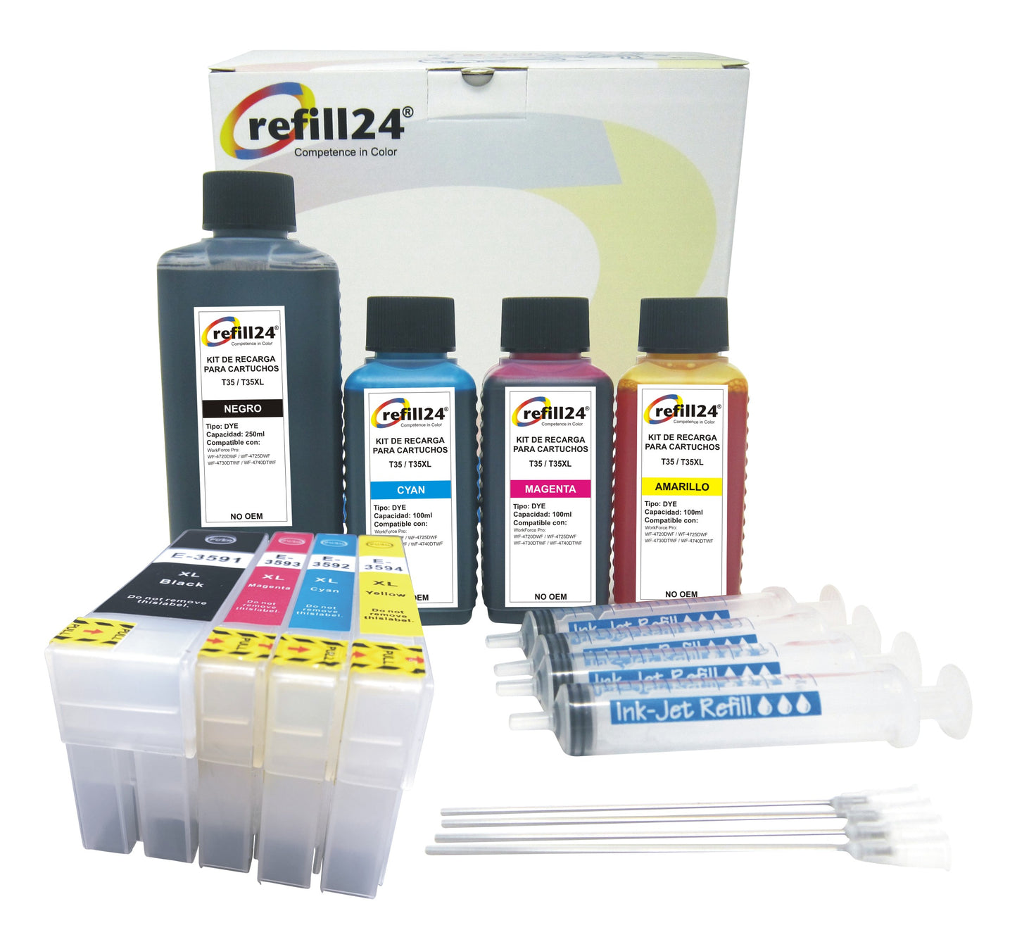 Kit de Recarga para cartuchos de tinta Epson T35/T35XL color y negro con Cartuchos Recargables y accesorios