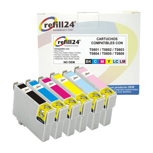 Cartucho de tinta compatible con Epson T0801/T0802/T0803/T0804/T0805/T0806
